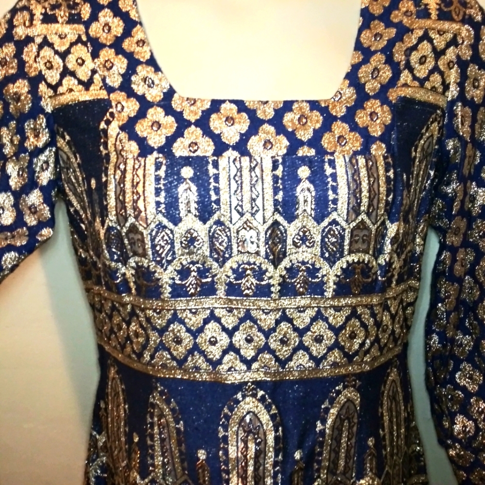 Vintage 1960's Bob Cunningham By Nellica Beitner Royal Blue & Gold Lame´ Gown - Picture 6 of 14
